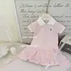 [Casa Rosa] Vestido de Princesa a Cuadros Azules con Encaje para Niñas Nuevo Estilo de Verano Vestido Elegante de Nicho para Niña Pequeña con Cuello Polo