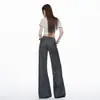 Pantalones Casuales de Pierna Ancha Naranja Joven #Bordado Sin Cinturilla para Mujer Tiro Bajo Sueltos Adelgazantes Temperamento Versátil Pierna Recta Pantalones Largos