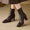 Botines Estilizados de Piel de Cordero con Punta Cuadrada y Tacón Alto Grueso para Mujer 2025 Otoño Nueva Llegada Completamente de Piel Moda Tobillo ¿Qué Tan Feos Zapatos de Mujer