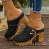 Moda Europea y Americana Transfronteriza Tallas Grandes Sandalias de Tacón Alto para Mujer Suela Gruesa Tacón Grueso Punta Cerrada Hebilla Exterior Sandalias Romanas