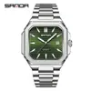 Sanda Novo Relógio Masculino Simples e Elegante Quadrado Relógio Mecânico Masculino Calendário À Prova D'água Pulseira de Aço Sólido Relógio Masculino para Negócios