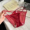 Braguitas de encaje satinado con vendaje de corazón, malla transparente sin marcas, entrepierna de algodón puro, sexys, rojas, de cintura baja.
