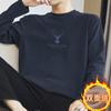 Camiseta masculina de veludo com mangas compridas gola redonda roupas outono e inverno quente veludo dupla face camiseta interna T-shirt estampada cabeça de veado