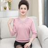 Tejidos de Lana para Mujeres de Mediana Edad y Mayores, Suéter de Punto de Color Sólido con Cuello Redondo a la Moda para Mamá, Camiseta Base para Otoño e Invierno, Suéter Holgado de Talla Grande