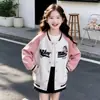 Jaqueta de Baseball para Meninas Outono Nova Estilosa Fashionável Média e Grande Crianças Primavera e Outono Versátil Casual Solta Roupa Externa Uniforme Escolar