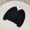 Sudadera de Dos Piezas con Cuello de Camisa a Rayas, Estilo Intelectual Coreano, Otoño, Corte Boxy Corto Holgado, Top Estilo Universitario