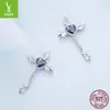 Pendientes de botón con cadena cruzada plateados Ziyun originales, coloridos, adorables, estilo retro europeo y americano, pendientes de plata de ley s925