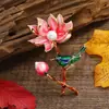 Broche Estilo Chinês Esmalte Imitação Lótus Pássaro-da-paz Folha de Lótus Broche Feminino Dinastia Han Corsage Cheongsam Suéter Cardigã Fivela