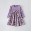 Vestido de Manga Comprida Novo Estilo Primavera e Outono para Crianças de 2-8 Anos, Vestido com Laço para Meninas, Vestido de Princesa, Estilo Ocidental