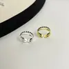 Anillo de plata de doble cadena estilo coreano para mujer, textura vintage estilo ins, diseño de nicho, anillo abierto para el dedo índice