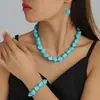 Pulseras de Turquesa Transfronterizas Europeas y Americanas Collares Irregulares de Cuentas Pulseras Elásticas Juego de Pendientes con Colgante Collar para Clavícula