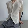Suéter de Manga Corta con Solapas POLO Hueco Retro Estilo Coreano para Hombre Verano Nuevo Diseño Sentido Color Sólido Delgado Trendy Cárdigan