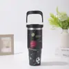 Taza de Coche Portátil de Aspecto Premium con Diseño Floral Creativo, Termo de Acero Inoxidable, Taza de Hielo Portátil de Gran Capacidad para Exteriores