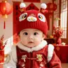 Gorro de Protección para Orejas de Bebé para Niños y Niñas, Gorro de Lana Tejido Cálido de Invierno Rojo, Gorro Festivo de Año Nuevo para Bebé para Felicitaciones de Año Nuevo