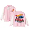 Jaqueta de Baseball HotWheels Racing Estampada para Meninos Cor Nova Listras Coloridas Roupa de Exterior Estilosa para o Campus para Meninos