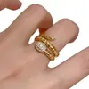 Anillo de serpiente enrollada de tres círculos con microincrustaciones, diseño de nicho bañado en plata, lucky retro, anillo para el dedo de comida del año de esta vida, salida de fábrica