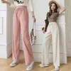 Pantalones de pierna ancha de seda helada estilo nuevo 2025 para mujer, pantalones casuales rectos sueltos de cintura alta para primavera y verano, pantalones versátiles adelgazantes de largo completo