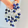 Pulsera vintage de lapislázuli natural de alta calidad y cristal blanco