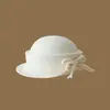 Novo chapéu feminino de lã com laço e aba enrolada para outono e inverno, chapéu de pescador elegante estilo vintage francês millennial