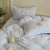 Estilo Blogger Algodón Puro Hilo Arrugado Bordado de Precisión Juego de Cuatro Piezas Suave y Sedoso Agradable a la Piel Funda de Edredón de Algodón Puro Cama Sábanas de Cama Juego de Tres Piezas