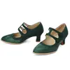 Zapatos de una sola pieza de gamuza retro de punta fina y boca poco profunda, talla grande, para primavera, verano y otoño, zapatos Mary Jane con hebilla de doble fila, tacón medio para mujer