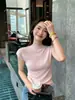 Ropa Especial Zhengqi/Camisa de Punto Rayada para Mujer, Manga Corta, Corte Ajustado, Cuello Redondo, Nuevo Top de Color Sólido para Verano para Viajar al Trabajo