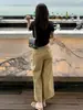 Calça Casual Feminina Verão 2025 Nova Khaki Cintura Alta Perna Larga Reta Solta Emagrecimento Figura Pera Curta