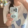 Funda linda con espejo de conejo y soporte magnético para Apple 17Promax, adecuada para 16Promax, lunares magnéticos 15