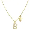 Collar Personalizado con Colgante de Corazón Dorado Transfronterizo para Mujer, Cadena para Clavícula, Lindo Corazón Pequeño con Forma de Corazón, Diamante, Colgante de 26 Letras