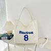 Bolsa de Lona de Gran Capacidad para Mujer Estilo Perezoso Bolsa para Libros de Estudiante Bolsa de Hombro con Letras Bolso Tote Artístico de Gran Capacidad Bolso de Mano