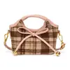 PU Flocking Nova Bolsa Infantil Estampa de Leopardo Retrô Bolsa de Mão Xadrez para Meninas Lindo Laço Cesta de Compras para Bebê