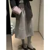 Falda Media de Lana Gris Oscuro para Mujer Primavera Otoño 2026 Nueva Falda de Paraguas Línea A de Longitud Media Falda Burbuja Inflada
