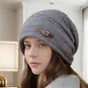 Sombrero Slouchy de Borde Enrollado Versátil para Circunferencia de Cabeza Grande Transfronterizo, Gorro de Punto Engrosado Forrado de Lana para Otoño e Invierno, Sombrero Cálido de Lana para Mujeres