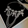Collar con Borla de Flor y Lazo Incrustado de Diamantes Transfronterizo Europeo y Americano, Lujo Ligero, Cadena para Clavícula de Gama Alta, Collar Elegante y Exagerado para Mujer