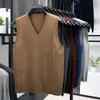 Chaleco de Punto Simple con Cuello en V para Hombre, Hilo Jaspeado Bicolor, Anti-Pilling, Top sin Mangas, Suave, Pilling, Garantía de Devolución de Dinero