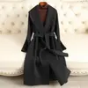 Casaco de Lã de Alpaca Dupla Face para Mulheres, Comprimento Médio, Novo Estilo Outono e Inverno, Gola Grande, Corte Justo, Sobretudo de Lã com Acabamento de Luxo