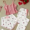 Nuevo producto transfronterizo 2026: Conjunto de loungewear para mujer con estampado de corazones y bloques de color, con una camisola, adecuado para usar como ropa exterior, directamente de fábrica