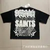 26Ss Camiseta de Manga Corta Ancha con Tachuelas Estampada Cuello Redondo Holgada R3Bel Lavada y Desgastada Retro Europea y Americana para Hombre Tendencia