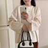 Tricô Pulôver Kaning Estilo Coreano Estilo Preguiçoso Gola Redonda Grande para Mulheres Design Solto Cor Lisa Tricô Versátil