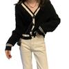 Cardigan de Tricô Longo com Gola V Color Block Estilo Coreano Nova Moda Outono Coreano Solto Versátil Top para Mulheres Tendência