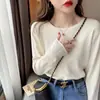 Atacado do Fabricante Suéter de Tricô com Manga Longa Estilo Coreano Slim-Fit para Mulheres Outono e Inverno, Suéter Camada Base Quente