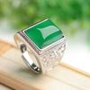 Anillo de calcedonia verde natural, anillo de jade para hombre, anillo de jade esmeralda con superficie de huevo esmeralda, anillo cuadrado dominante, anillo de cola de boca abierta, anillo de jade