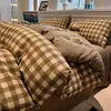 Juego de Ropa de Cama Minimalista a Cuadros de Algodón Puro Juego de Cuatro Piezas Engrosado para Dormir sin Ropa de Cama Sábana Bajera de Algodón Funda Nórdica Juego de Tres Piezas para Dormitorio