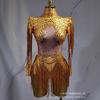 Body Elástico com Franjas de Diamante Brilhante Multicor Traje de Palco para Dança Latina Fantasia de Performance para DJ Cantor Dançarino Cosplay