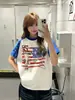 Camiseta Top Estilo Americano Nova Tendência Estampa de Letras de Bandeira Patchwork de Estrelas Manga Raglan Algodão Puro Manga Curta para Homens e Mulheres Ins
