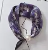 Colar de lenço de seda com pérolas e fecho magnético para mulheres, corrente fina para clavícula de verão, lenço pequeno retrô francês, lenço decorativo para o pescoço