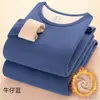 Traje de ropa interior térmica con forro polar para hombre, fibra, cuello redondo, para jóvenes y mediana edad, traje base de invierno