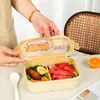 Lancheira retangular de Capivara de grau alimentício, micro-ondas, lancheira plástica de compartimento duplo com garfo e colher, 800ml