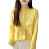 Exquisito Cárdigan de Punto con Cuello Medio de Ganchillo para Mujer, Otoño, Jacquard Pesado, Tejido Holgado, Suéter Abrigo Adelgazante