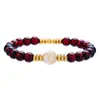 Pulsera Popular Transfronteriza Pulsera Elástica de Piedra Natural con Cuentas 8mm Piedra Dongling Ojo de Tigre Amatista Granate Pulsera